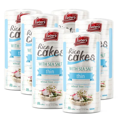 Miniatura 12 de LIEBERS Tortas de arroz, bocadillo certificado Kosher, sin lácteos, sin trigo, sin gluten y opciones veganas (paquete de 3) (sin sal)