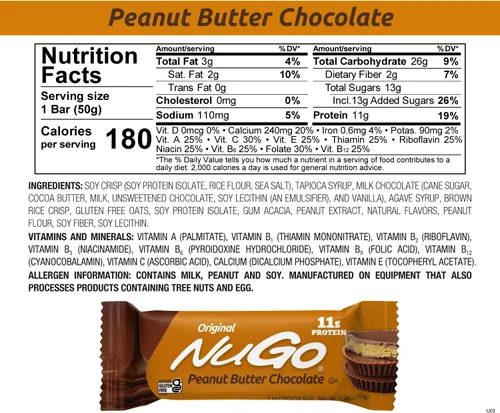 Miniatura 3 de NuGo Barra de proteínas, mantequilla de maní, 0.39 oz de proteína, sin gluten, 15