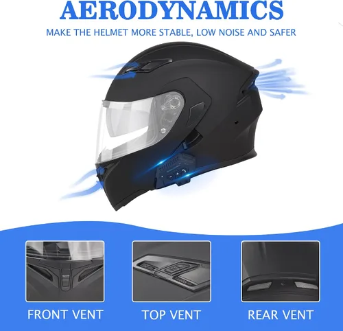 Miniatura 3 de Casco de Motocicleta Bluetooth, Casco de Motocicleta Modular con Bluetooth, Aprobado por DOT Doble Visera Cara Completa Abatible Cascos