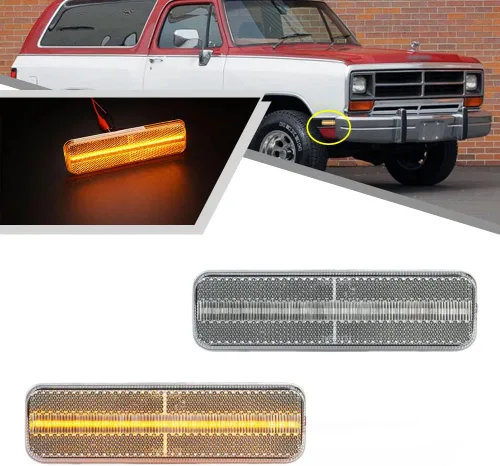 2 unids ámbar LED luz de marcador lateral para Dodge D series/Ram Ramcharger Plymouth Trail Duster luces de señal de giro reemplazar OEM lado Lente
