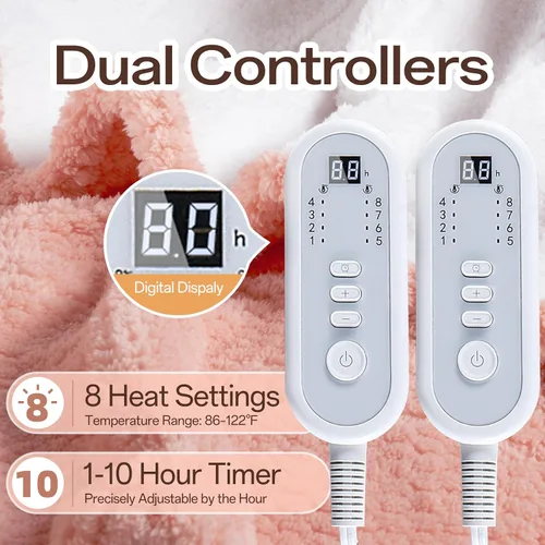 Miniatura 3 de Manta eléctrica térmica tamaño King, 90 x 100 pulgadas, manta eléctrica de calentamiento rápido con control dual, 8 niveles de calor y 10 horas