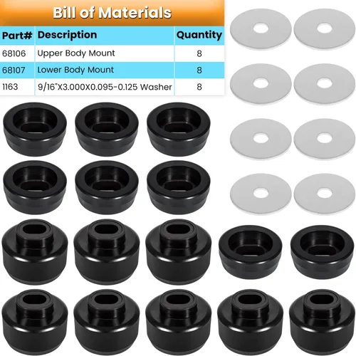 Miniatura 3 de 7-141 Kit de bujes de montaje en cuerpo y cabina para Chevy Silverado y Sierra 1500/2500 2WD/4WD 1999-2014 Soportes y arandelas de cabina de cuerpo