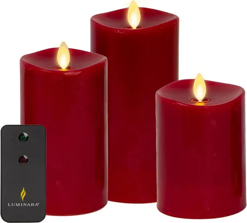 Luminara Juego de 3 velas sin llama con borde fundido parpadeante, funciona con pilas y función de temporizador, control remoto incluido, pilar de