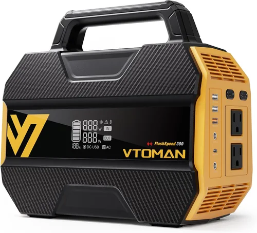 VTOMAN FlashSpeed 300 Estación de energía portátil, batería LiFePO4 de 300 W 230 Wh con 3000 ciclos de vida, carga rápida PD USB-C de 100 W, 6
