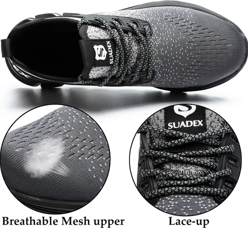 Miniatura 4 de SUADEX Zapatos deportivos con punta de acero para hombres y mujeres, indestructibles, ligeros, cómodos, antideslizantes, puntera compuesta