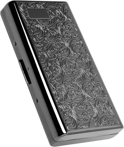 Goshentech Estuche vintage, capacidad de 14, metal plateado metálico negro brillante, doble cara, caja de tarjeta bancaria, caja de efectivo (3.937