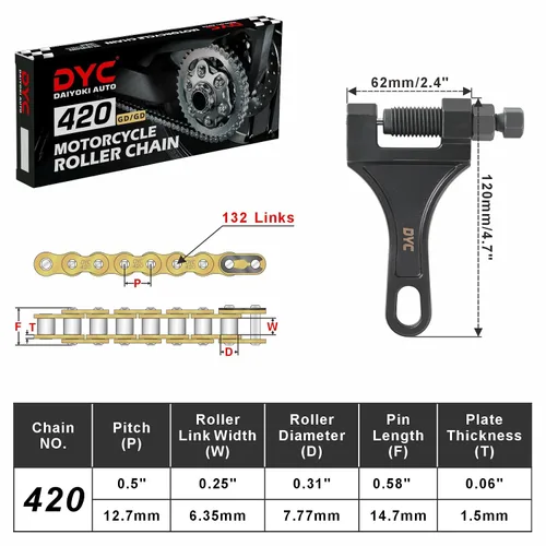 Miniatura 3 de DYC 420 Cadena de Motocicleta 132 Eslabones (Chapado en Oro) para 50 70 90 110 125 196 212cc Coleman SSR TaoTao Coolster Apollo Baja Kazuma ATV