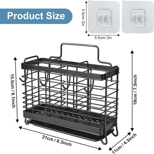 Miniatura 3 de Soporte para Utensilios, Escurridor de Utensilios de Acero Inoxidable con Bandeja de Drenaje, Cesta de Drenaje de la Cocina para Cubiertos