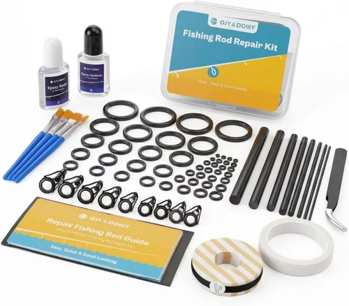 Miniatura 8 de Kit de reparación de caña de pescar, reparación de ojales de caña de pescar con inserciones cerámicas y ojos, incluye 52 anillos de guía y 33 EU