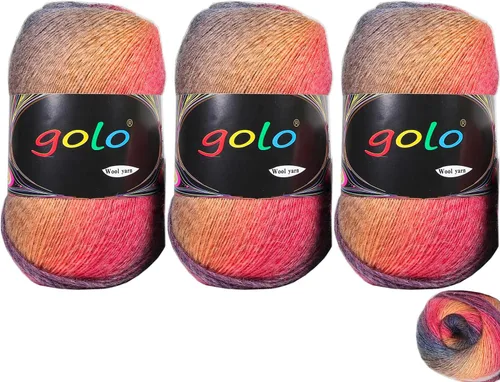 Miniatura 42 de Hilo de lana golo para tejer 200 yardas, hilo Cachemire multicolor arcoíris
