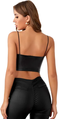 Miniatura 2 de MakeMeChic Camiseta corta sin mangas de piel sintética para mujer
