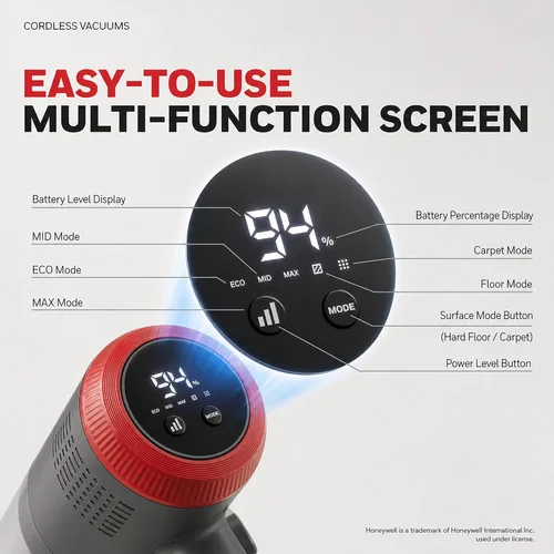 Miniatura 8 de Honeywell Aspiradora inalámbrica de modo dual, aspiradora de palo sin escobillas para alfombras y suelos duros con potente succión, de pie
