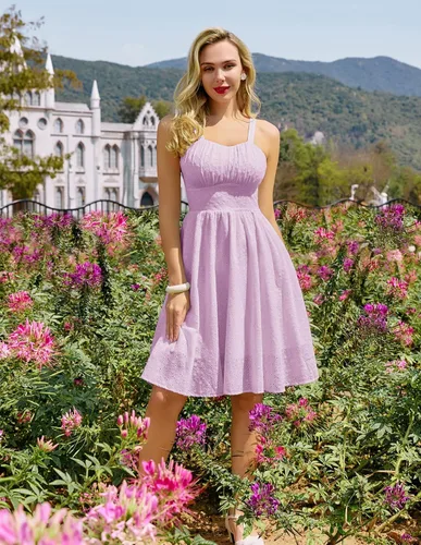 Miniatura 2 de Belle Poque Vestido vintage sin mangas para mujer, diseño floral, fruncido, lindo, acampanado, con vuelo, largo hasta la rodilla