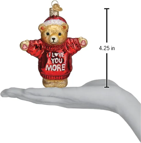 Miniatura 4 de Old World Christmas - Oso de vidrio soplado "Te quiero más", adorno para árbol de Navidad, decoración festiva hecha a mano, colección del Día de San
