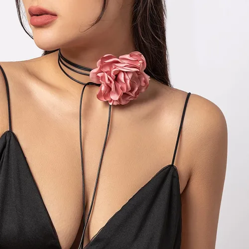 Gargantilla de flores vintage, gótica, grande, cuello de rosa, cadena larga de cuero, corbata, floral, accesorios para el cuello, joyería para