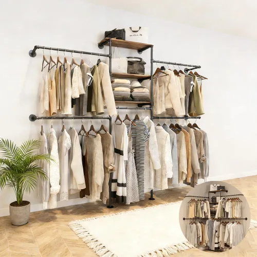 Miniatura 6 de KaKaBB Perchero de ropa estilo tubería industrial - Perchero de ropa de alta resistencia para montar en la pared, sistema de armario en esquina