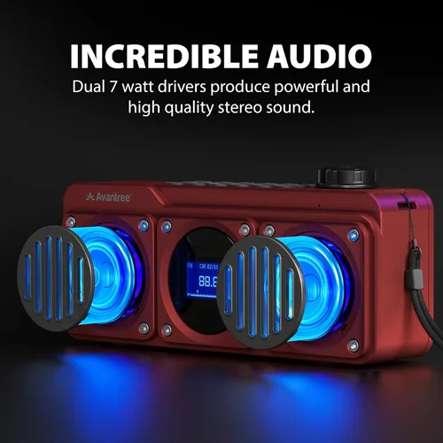 Miniatura 2 de Avantree Boombyte - Radio FM portátil con altavoz Bluetooth, sonido superbo, acabado en metal, reproductor MP3, compatible con tarjeta Micro SD