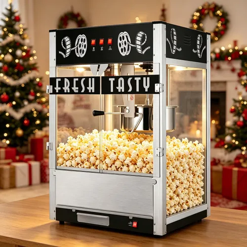 Miniatura 16 de Máquina comercial de palomitas de maíz con carrito y ruedas, máquina para hacer palomitas de maíz con hervidor de acero inoxidable de 24 onzas, Rojo