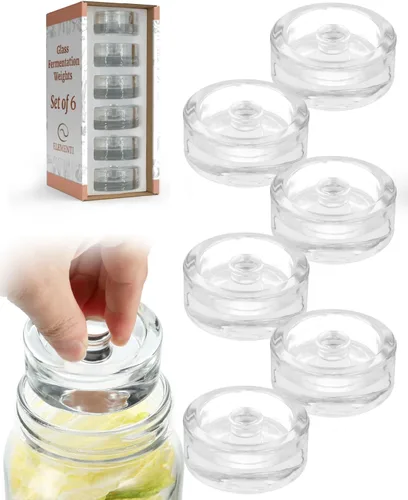 Elementi Juego de 6 pesas de fermentación de vidrio, peso de fermentación de vidrio de fácil agarre, ajuste perfecto para tarros de conservas de