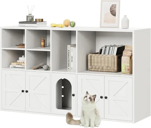 Miniatura 7 de IRONCK Gabinete para Caja de Arena para 2 Gatos, Muebles que Ocultan la Caja de Arena con Habitación Doble y Gran Espacio de Almacenamiento, Muebles