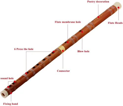 Miniatura 6 de Instrumento musical chino hecho a mano tradicional flauta de bambú Dizi en clave D 1 unids