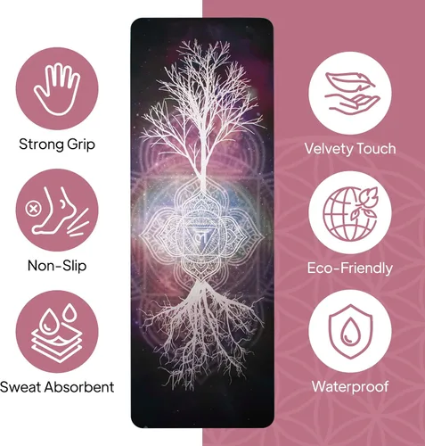 Miniatura 2 de HIGHTOP Yoga Mat with Strap Non-Slip 6mm Thick, Premium Suede & TPE Tree-of-Life Root Chakra Design (72”x24”) Yoga, Hot Yoga, Pilates and Sweaty