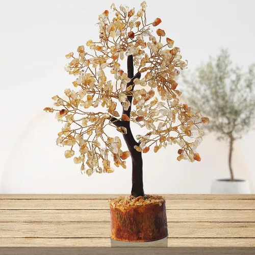 Miniatura 3 de Zenfulstone Árbol artificial de citrino de la vida, 10-12 pulgadas, base de madera, energía positiva, uso versátil, maravilloso regalo Alambre