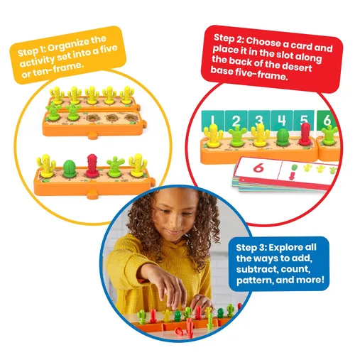 Miniatura 2 de hand2mind Cactus Counting Desert Juego de actividades matemáticas de diez marcos, contadores de colores para niños, materiales de matemáticas