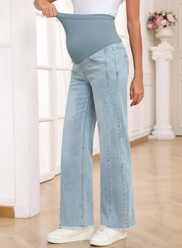 Miniatura 2 de BLENCOT Jeans de maternidad para mujer, pierna recta, elásticos, rasgados, para embarazo, jeans de novio