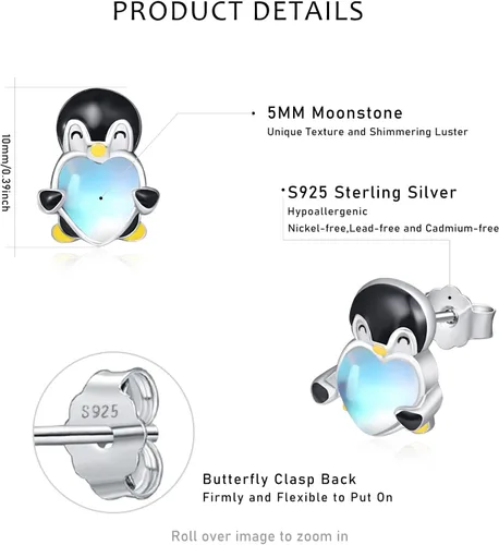 Miniatura 6 de Dreamboat Moonstone Animal Stud Earrings for Women Girls 925 Sterling Silver Hypoallergenic Cute Cartoon Animal Earrings Birthday Party Jewelry
