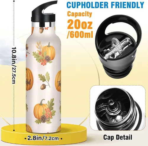 Miniatura 2 de Kids Water Bottle 20 Oz Water Bottle Insulated for Boys Girls, BPA-Free, Autumn Pumpkins