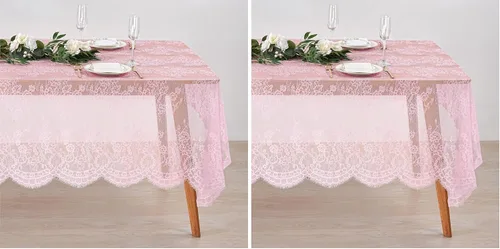 Miniatura 18 de Fanqisi Mantel de encaje azul de 5 piezas de 60 x 120 pulgadas, manteles de encaje clásico para boda, cubierta de mesa de fiesta para despedida