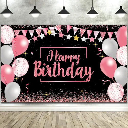 Miniatura 12 de Tatuo Decoraciones de Feliz Cumpleaños Telón de Fondo Pancarta, Cartel de Fondo de Cumpleaños con Purpurina, Suministros de Fiesta, Fondo de Fotos