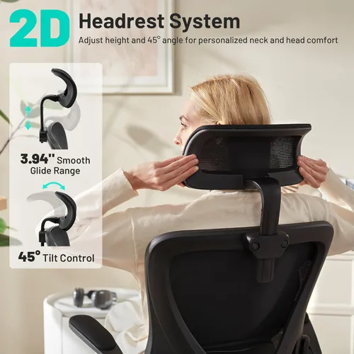 Miniatura 4 de AreShark Silla de oficina – Silla de escritorio ergonómica de malla transpirable con reposacabezas 2D y soporte lumbar ajustable – Silla ejecutiva