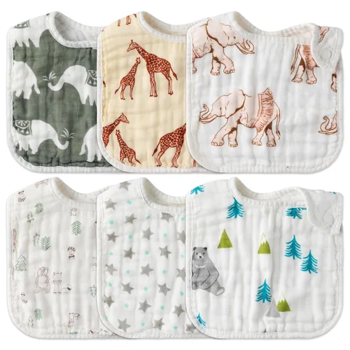 Miniatura 11 de Zainpe 6 piezas de baberos de algodón de muselina con broches para bebé con patrón de conejo, oso, oveja, pañuelos para babero suaves, absorbentes