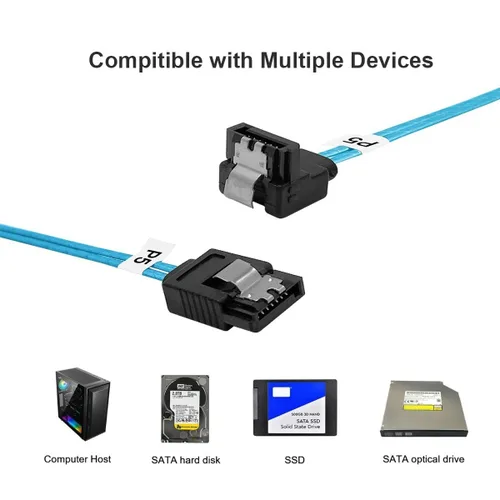 Miniatura 5 de ADCAUDX Cable SATA-III: 1.6 ft, paquete de 5 cables de datos SATA de 90 grados en ángulo recto a ángulo de 6 Gbps para disco duro, computadora, SDD