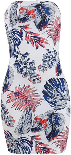 Miniatura 3 de Vestido sexy de verano tropical para mujer, sin tirantes, floral, tubo a media mitad, bodycon para fiesta, club