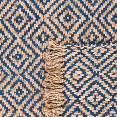 Miniatura 8 de SAFAVIEH Natural Fiber Collection - Alfombra decorativa, 2.3 x 4 pies, azul tropical y natural, yute bohemio con borlas de diamante, hecho a mano