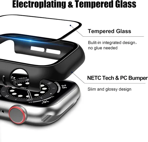 Miniatura 2 de 14 paquetes de fundas para Apple Watch con protector de pantalla de vidrio templado para Apple Watch Series 9/8/7 de 41 mm, Anotch, cubierta 14