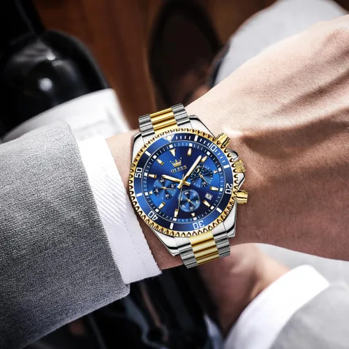 Miniatura 4 de OLEVS Relojes impermeables para hombre, de acero inoxidable, con cronógrafo, de lujo, color blanco, luminoso, de gran cara, analógico, de cuarzo