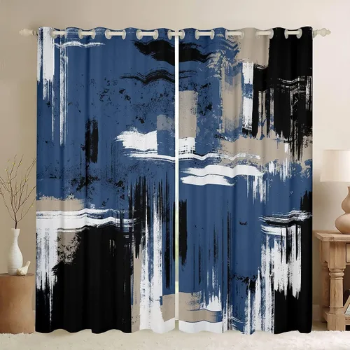 Miniatura 36 de Feelyou Cortinas opacas abstractas modernas de arte abstracto para dormitorio, sala de estar, niños, patrón rojo, gris, negro, patrón de Multi 05