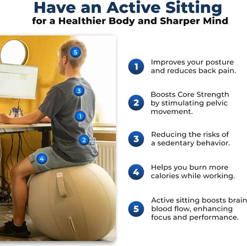 Miniatura 6 de Backerz Balance Ball Chair for Office & Home - Ergonomic Exercise Ball for Posture & Back Pain Relief, Yoga Ball Chair - Sitting Ball with Washable