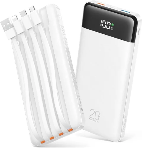 Miniatura 14 de Orfeika Banco de Energía 20000mAh de Carga Rápida, Cargador Portátil con 4 Cables Integrados y 6 Salidas, Paquete de Batería USB C PD de 20W Lavanda