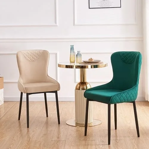 Miniatura 4 de High-End Velvet Dining Chair - Upholstered Tufted Lounge Chair with Black Metal Legs for Cafe, Restaurant, Milk Tea Shop, and Dining Room - Blue