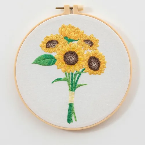 Kit de iniciación de bordado estampado de girasoles con patrón para principiantes, aros de tela, hilos de costura, arte de punto de cruz,