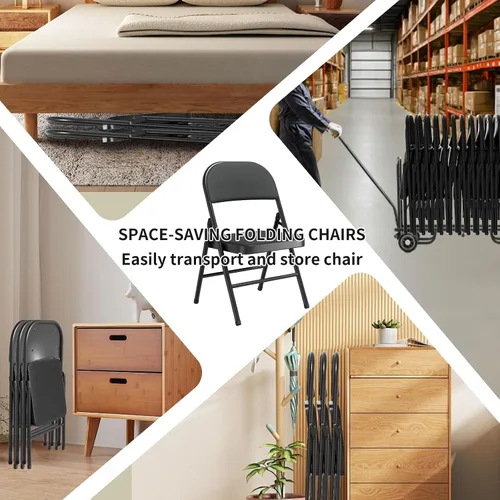 Miniatura 7 de SHGJ&SOFT Juego de 2 sillas plegables con asientos y respaldos acolchados, silla con marco de metal negro para interiores y exteriores, oficina