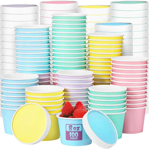 Miniatura 13 de Fulmoon Paquete de 100 recipientes de papel para sopa con tapas, recipientes de papel desechables para alimentos con tapa ventilada, tazas de postre