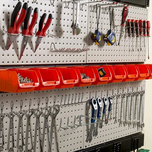 Miniatura 5 de Organizador de pared perforado Ultrawall, tablero de clavijas de 48 X 36 pulgadas para almacenamiento de garaje con ganchos, contenedores de Gris