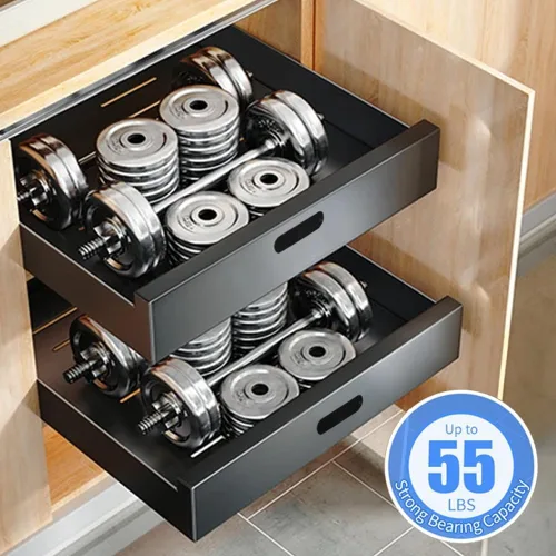 Miniatura 6 de Paquete de 2 cajones extraíbles para armarios, organizador de gabinete extraíble adhesivo de acero al carbono resistente de 10" de ancho, estantes
