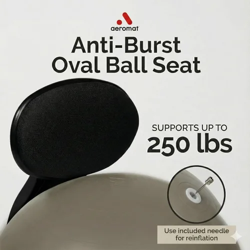 Miniatura 4 de Aeromat Elite - Silla de pelota de yoga para oficina y hogar, capacidad de 250 libras, silla de escritorio ergonómica con ruedas bloqueables, altura